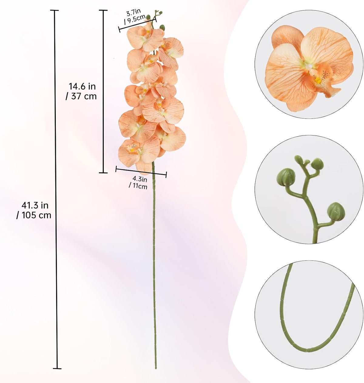 40.16" White Orchid Artificial Flowers 5PCS Fake Orchid Long Stems Phalaenopsis Branches Real Touch Silk Orchids for Vase for Bridal Shower Home Party Wedding Decoration (White)
