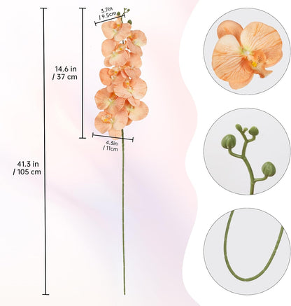40.16" White Orchid Artificial Flowers 5PCS Fake Orchid Long Stems Phalaenopsis Branches Real Touch Silk Orchids for Vase for Bridal Shower Home Party Wedding Decoration (White)