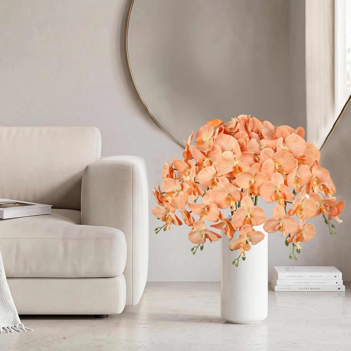 40.16" White Orchid Artificial Flowers 5PCS Fake Orchid Long Stems Phalaenopsis Branches Real Touch Silk Orchids for Vase for Bridal Shower Home Party Wedding Decoration (White)