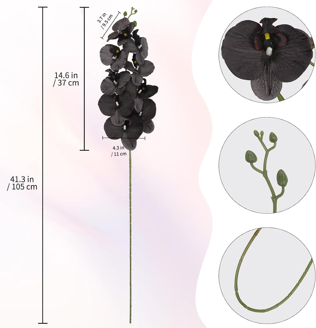 40.16" White Orchid Artificial Flowers 5PCS Fake Orchid Long Stems Phalaenopsis Branches Real Touch Silk Orchids for Vase for Bridal Shower Home Party Wedding Decoration (White)