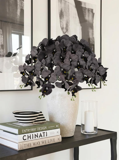 40.16" White Orchid Artificial Flowers 5PCS Fake Orchid Long Stems Phalaenopsis Branches Real Touch Silk Orchids for Vase for Bridal Shower Home Party Wedding Decoration (White)