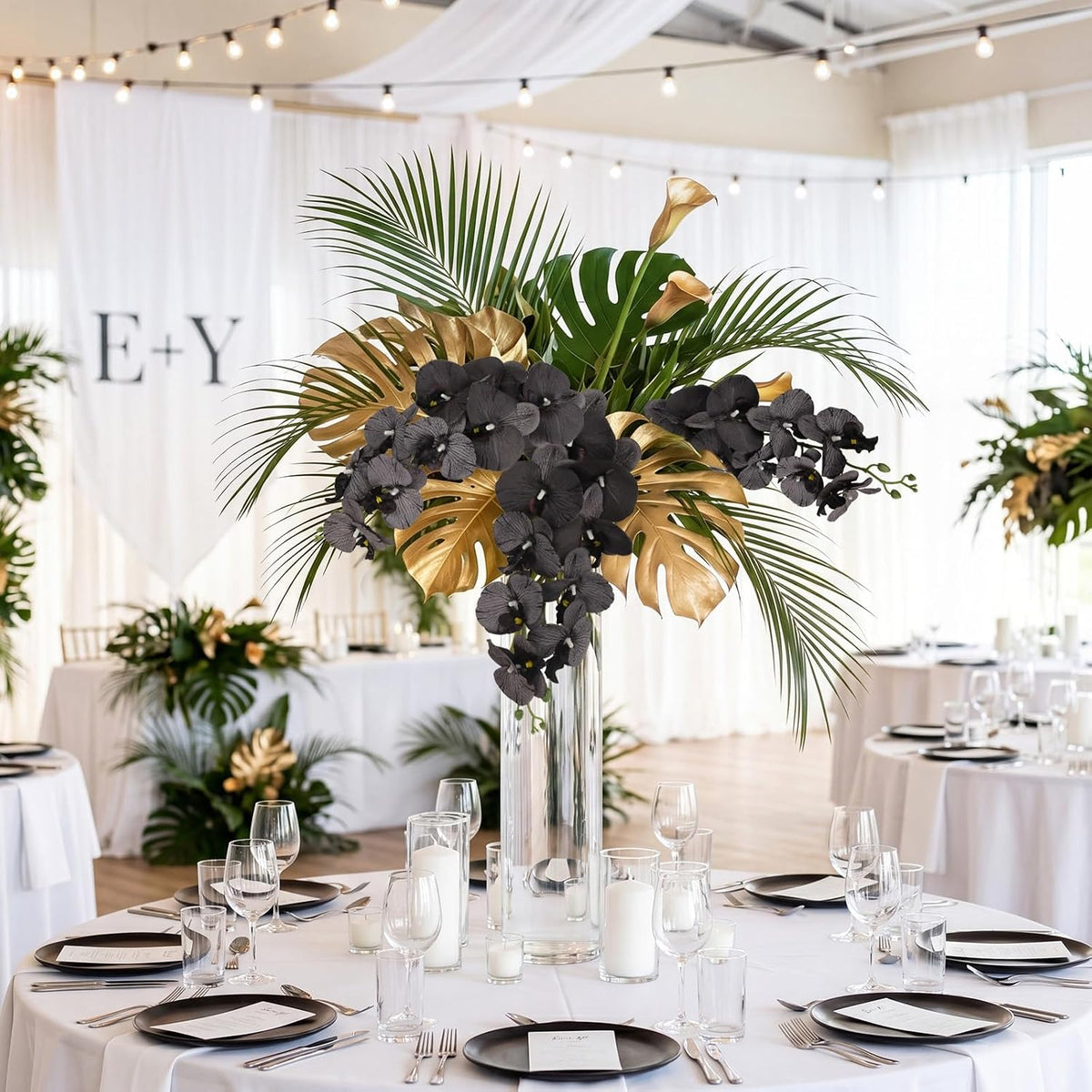 40.16" White Orchid Artificial Flowers 5PCS Fake Orchid Long Stems Phalaenopsis Branches Real Touch Silk Orchids for Vase for Bridal Shower Home Party Wedding Decoration (White)