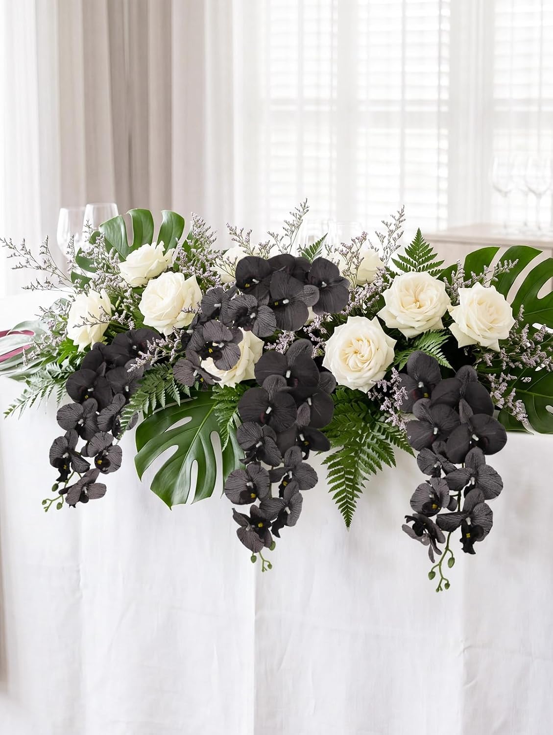40.16" White Orchid Artificial Flowers 5PCS Fake Orchid Long Stems Phalaenopsis Branches Real Touch Silk Orchids for Vase for Bridal Shower Home Party Wedding Decoration (White)