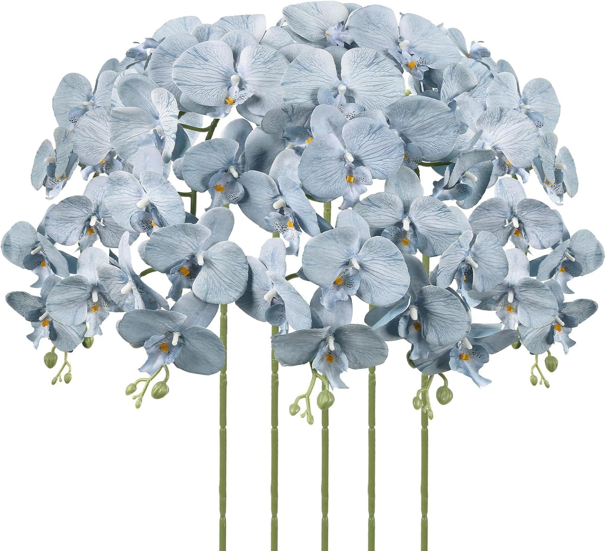 40.16" White Orchid Artificial Flowers 5PCS Fake Orchid Long Stems Phalaenopsis Branches Real Touch Silk Orchids for Vase for Bridal Shower Home Party Wedding Decoration (White)