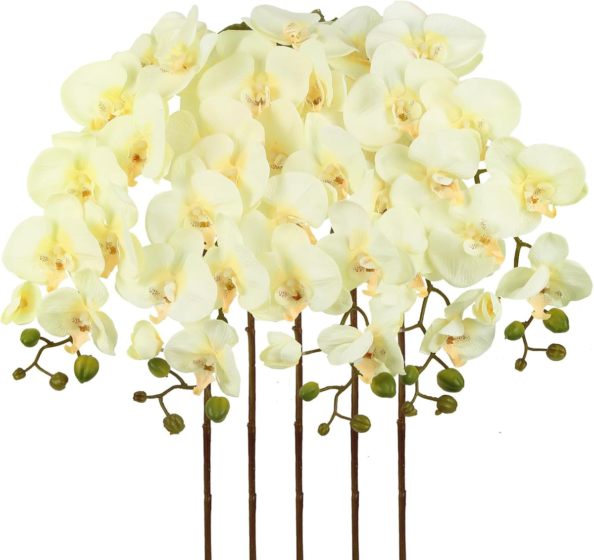 40.16" White Orchid Artificial Flowers 5PCS Fake Orchid Long Stems Phalaenopsis Branches Real Touch Silk Orchids for Vase for Bridal Shower Home Party Wedding Decoration (White)