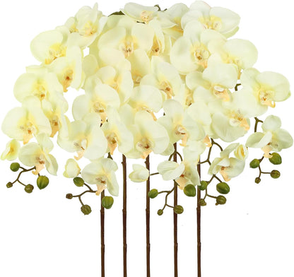 40.16" White Orchid Artificial Flowers 5PCS Fake Orchid Long Stems Phalaenopsis Branches Real Touch Silk Orchids for Vase for Bridal Shower Home Party Wedding Decoration (White)