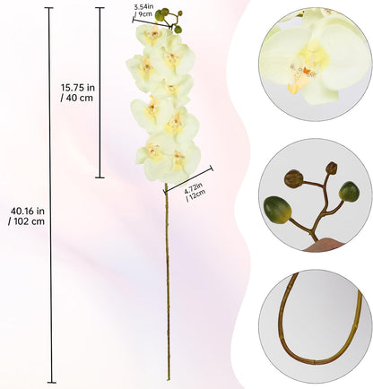 40.16" White Orchid Artificial Flowers 5PCS Fake Orchid Long Stems Phalaenopsis Branches Real Touch Silk Orchids for Vase for Bridal Shower Home Party Wedding Decoration (White)