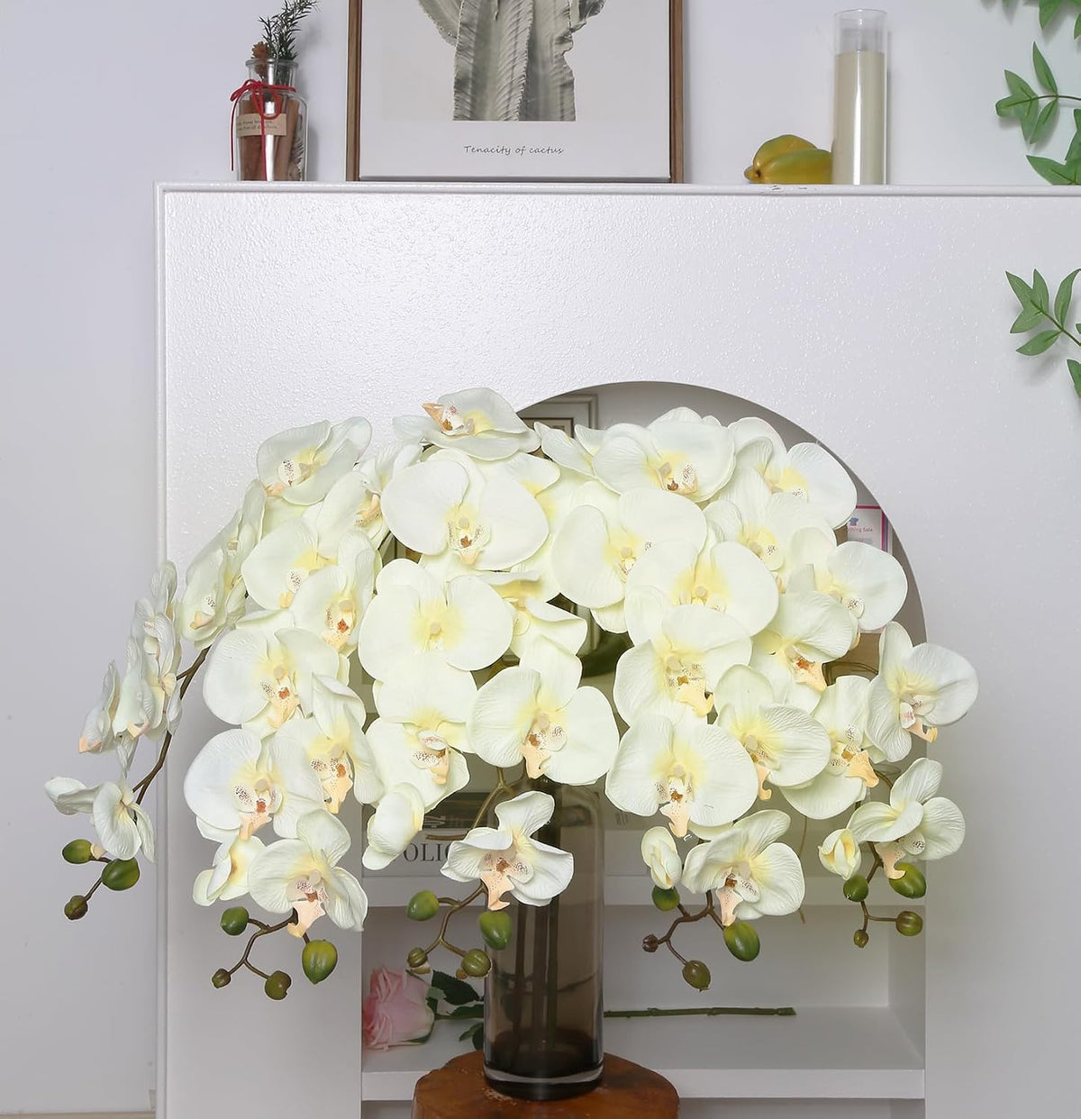 40.16" White Orchid Artificial Flowers 5PCS Fake Orchid Long Stems Phalaenopsis Branches Real Touch Silk Orchids for Vase for Bridal Shower Home Party Wedding Decoration (White)