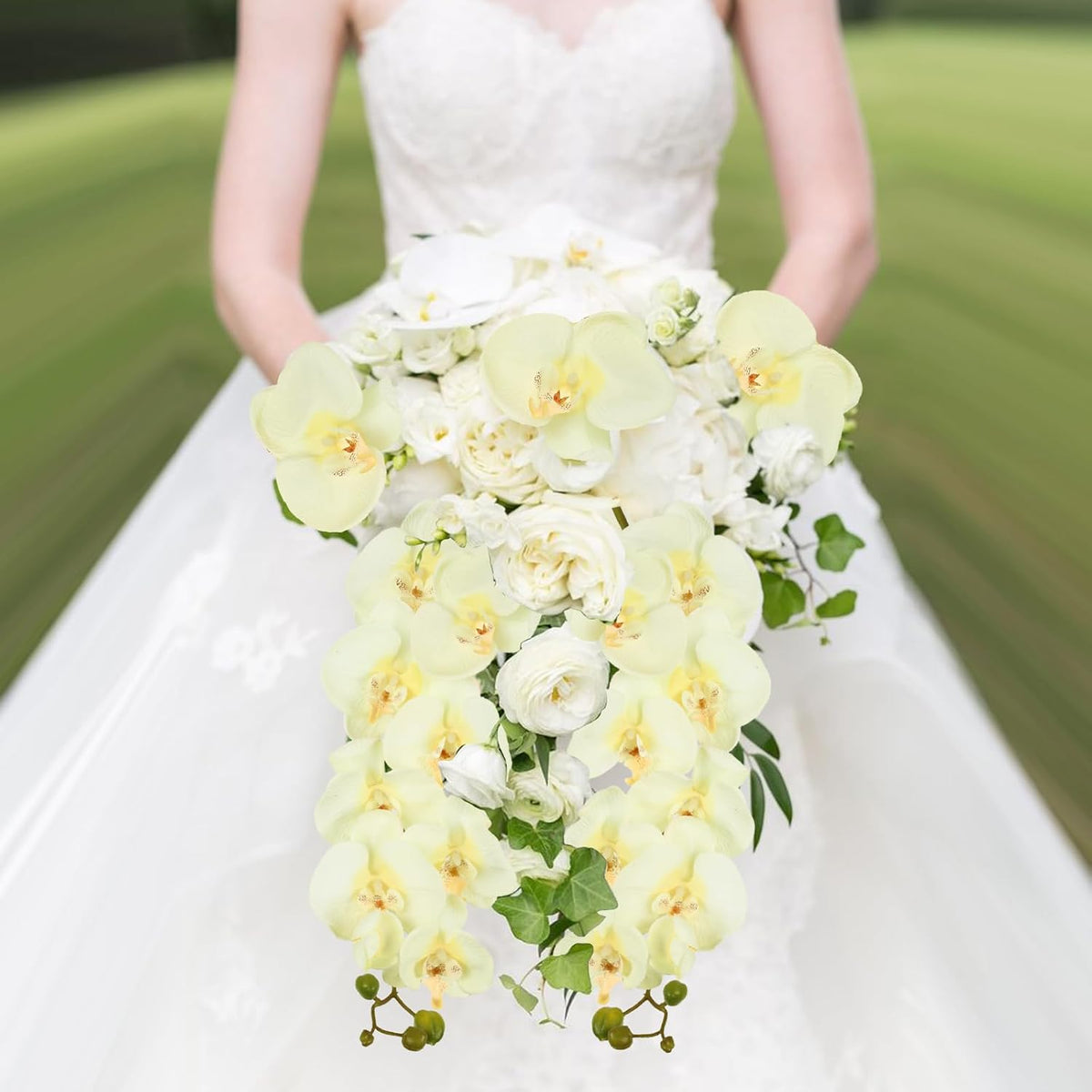 40.16" White Orchid Artificial Flowers 5PCS Fake Orchid Long Stems Phalaenopsis Branches Real Touch Silk Orchids for Vase for Bridal Shower Home Party Wedding Decoration (White)