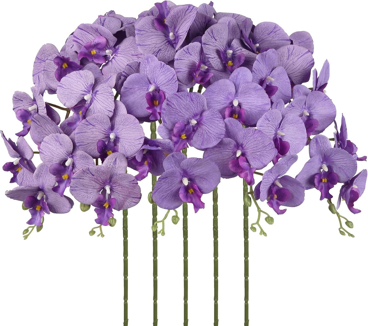 40.16" White Orchid Artificial Flowers 5PCS Fake Orchid Long Stems Phalaenopsis Branches Real Touch Silk Orchids for Vase for Bridal Shower Home Party Wedding Decoration (White)