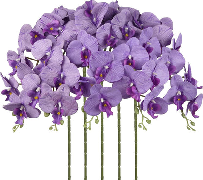 40.16" White Orchid Artificial Flowers 5PCS Fake Orchid Long Stems Phalaenopsis Branches Real Touch Silk Orchids for Vase for Bridal Shower Home Party Wedding Decoration (White)