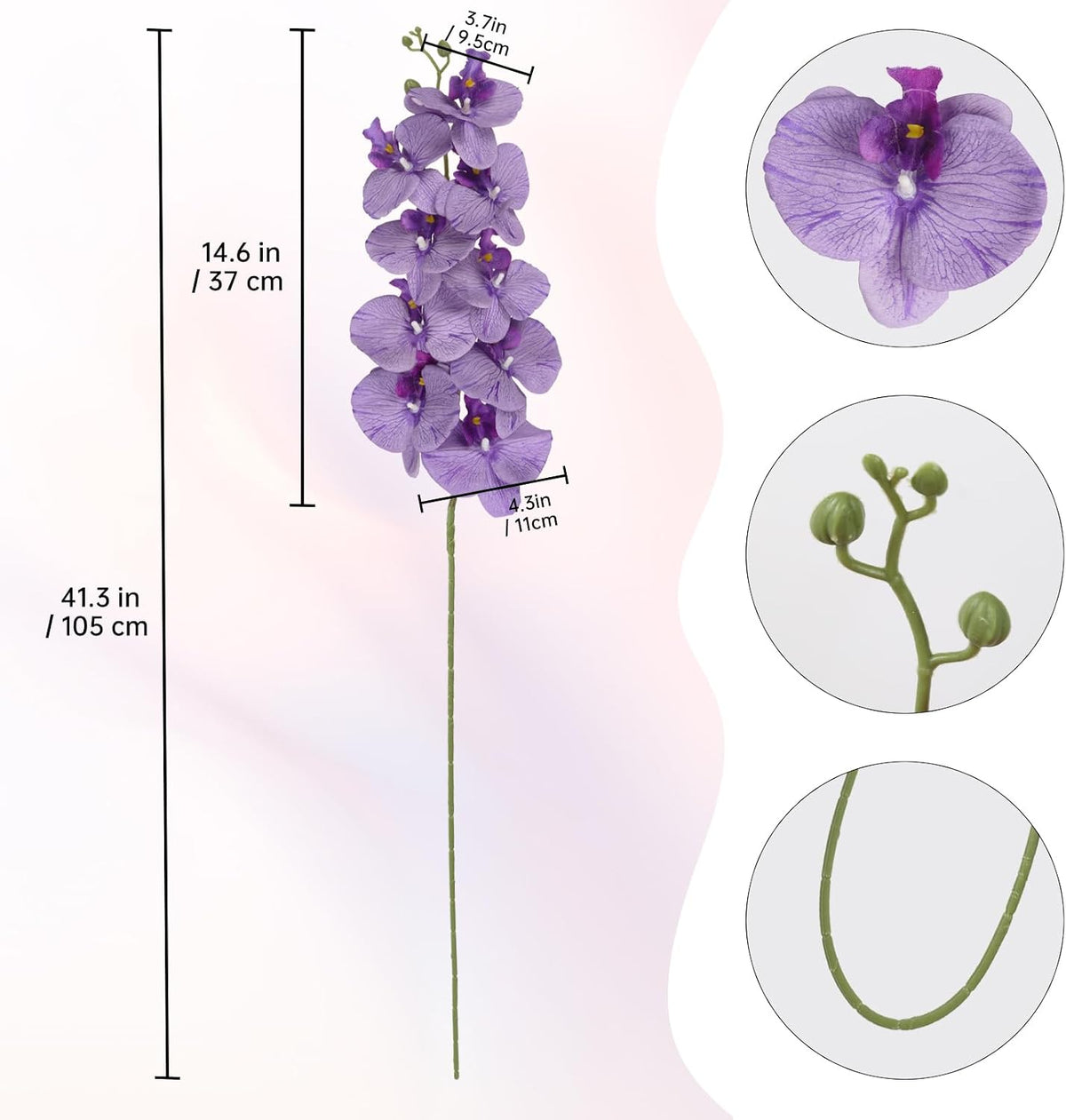 40.16" White Orchid Artificial Flowers 5PCS Fake Orchid Long Stems Phalaenopsis Branches Real Touch Silk Orchids for Vase for Bridal Shower Home Party Wedding Decoration (White)