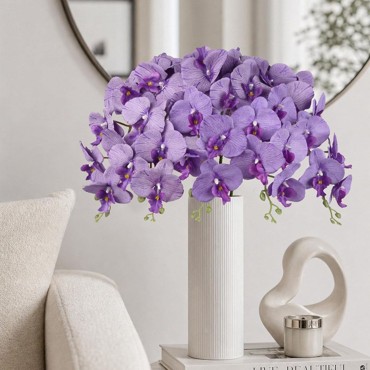 40.16" White Orchid Artificial Flowers 5PCS Fake Orchid Long Stems Phalaenopsis Branches Real Touch Silk Orchids for Vase for Bridal Shower Home Party Wedding Decoration (White)