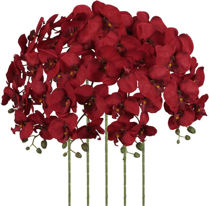 40.16" White Orchid Artificial Flowers 5PCS Fake Orchid Long Stems Phalaenopsis Branches Real Touch Silk Orchids for Vase for Bridal Shower Home Party Wedding Decoration (White)