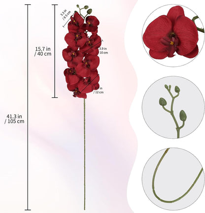 40.16" White Orchid Artificial Flowers 5PCS Fake Orchid Long Stems Phalaenopsis Branches Real Touch Silk Orchids for Vase for Bridal Shower Home Party Wedding Decoration (White)