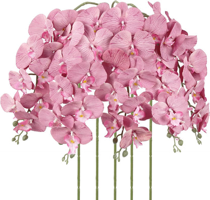 40.16" White Orchid Artificial Flowers 5PCS Fake Orchid Long Stems Phalaenopsis Branches Real Touch Silk Orchids for Vase for Bridal Shower Home Party Wedding Decoration (White)