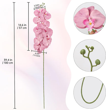 40.16" White Orchid Artificial Flowers 5PCS Fake Orchid Long Stems Phalaenopsis Branches Real Touch Silk Orchids for Vase for Bridal Shower Home Party Wedding Decoration (White)