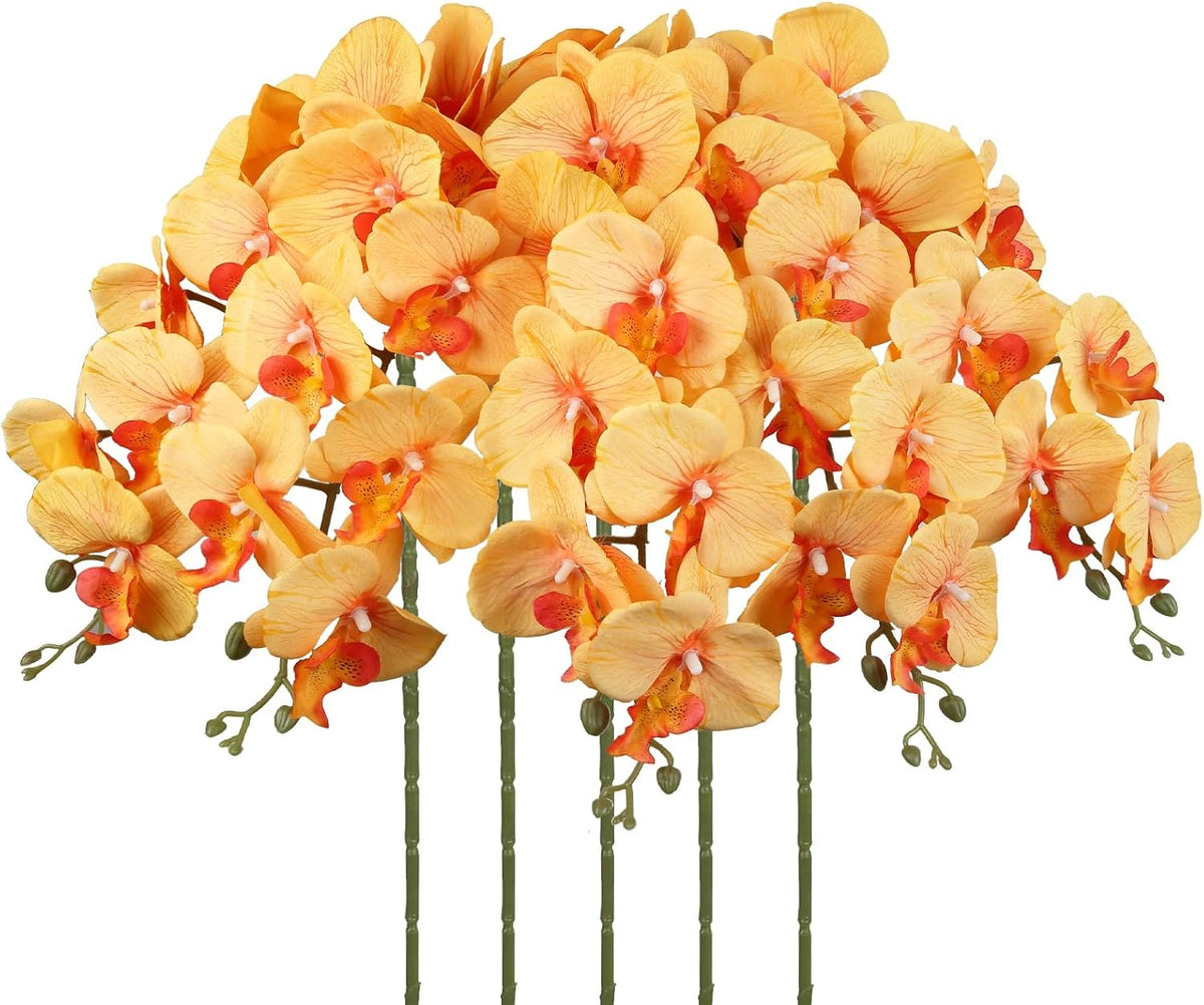 40.16" White Orchid Artificial Flowers 5PCS Fake Orchid Long Stems Phalaenopsis Branches Real Touch Silk Orchids for Vase for Bridal Shower Home Party Wedding Decoration (White)