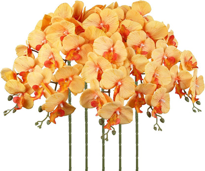 40.16" White Orchid Artificial Flowers 5PCS Fake Orchid Long Stems Phalaenopsis Branches Real Touch Silk Orchids for Vase for Bridal Shower Home Party Wedding Decoration (White)