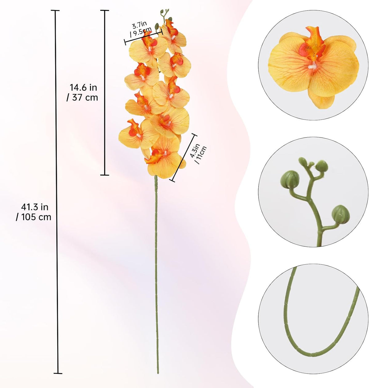 40.16" White Orchid Artificial Flowers 5PCS Fake Orchid Long Stems Phalaenopsis Branches Real Touch Silk Orchids for Vase for Bridal Shower Home Party Wedding Decoration (White)