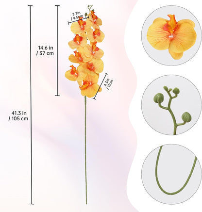 40.16" White Orchid Artificial Flowers 5PCS Fake Orchid Long Stems Phalaenopsis Branches Real Touch Silk Orchids for Vase for Bridal Shower Home Party Wedding Decoration (White)