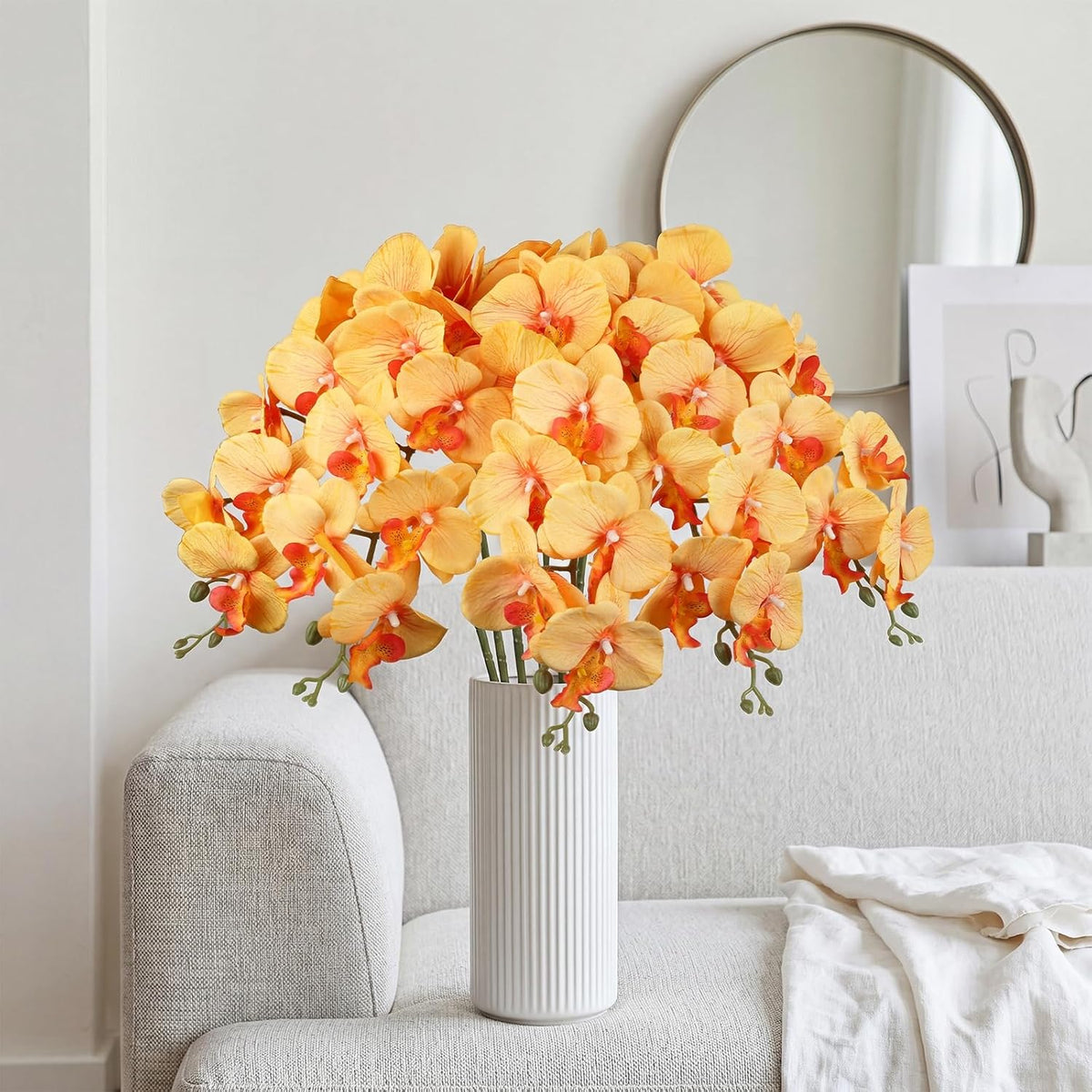 40.16" White Orchid Artificial Flowers 5PCS Fake Orchid Long Stems Phalaenopsis Branches Real Touch Silk Orchids for Vase for Bridal Shower Home Party Wedding Decoration (White)
