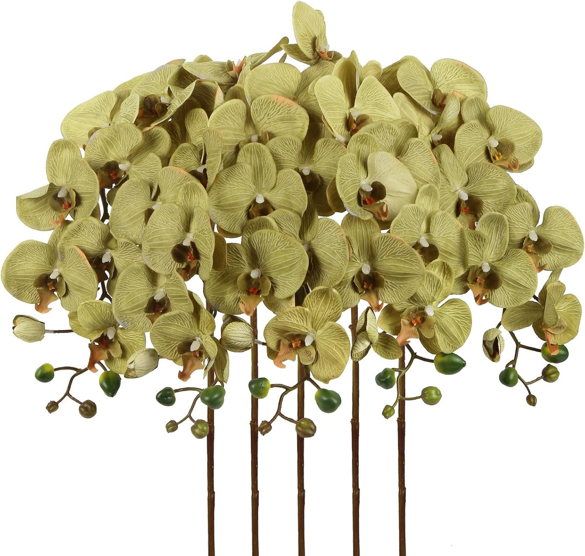 40.16" White Orchid Artificial Flowers 5PCS Fake Orchid Long Stems Phalaenopsis Branches Real Touch Silk Orchids for Vase for Bridal Shower Home Party Wedding Decoration (White)
