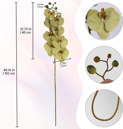 40.16" White Orchid Artificial Flowers 5PCS Fake Orchid Long Stems Phalaenopsis Branches Real Touch Silk Orchids for Vase for Bridal Shower Home Party Wedding Decoration (White)