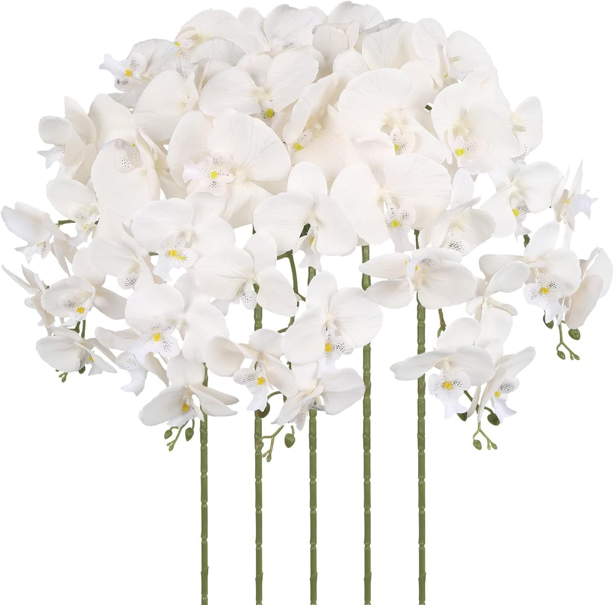 40.16" White Orchid Artificial Flowers 5PCS Fake Orchid Long Stems Phalaenopsis Branches Real Touch Silk Orchids for Vase for Bridal Shower Home Party Wedding Decoration (White)