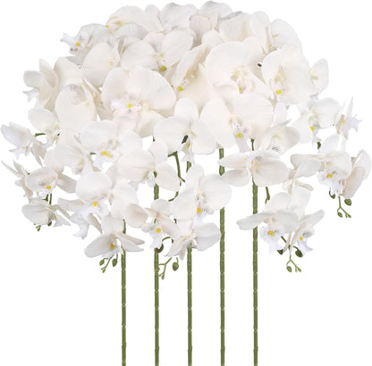 40.16" White Orchid Artificial Flowers 5PCS Fake Orchid Long Stems Phalaenopsis Branches Real Touch Silk Orchids for Vase for Bridal Shower Home Party Wedding Decoration (White)