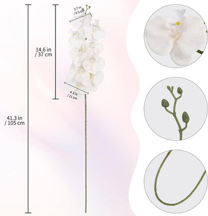40.16" White Orchid Artificial Flowers 5PCS Fake Orchid Long Stems Phalaenopsis Branches Real Touch Silk Orchids for Vase for Bridal Shower Home Party Wedding Decoration (White)