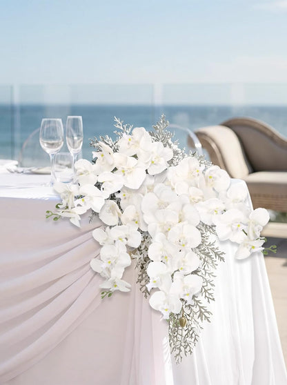 40.16" White Orchid Artificial Flowers 5PCS Fake Orchid Long Stems Phalaenopsis Branches Real Touch Silk Orchids for Vase for Bridal Shower Home Party Wedding Decoration (White)