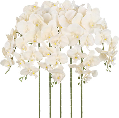40.16" White Orchid Artificial Flowers 5PCS Fake Orchid Long Stems Phalaenopsis Branches Real Touch Silk Orchids for Vase for Bridal Shower Home Party Wedding Decoration (White)