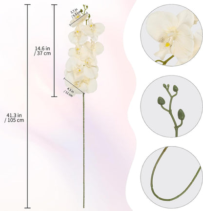 40.16" White Orchid Artificial Flowers 5PCS Fake Orchid Long Stems Phalaenopsis Branches Real Touch Silk Orchids for Vase for Bridal Shower Home Party Wedding Decoration (White)