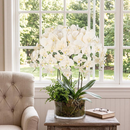 40.16" White Orchid Artificial Flowers 5PCS Fake Orchid Long Stems Phalaenopsis Branches Real Touch Silk Orchids for Vase for Bridal Shower Home Party Wedding Decoration (White)