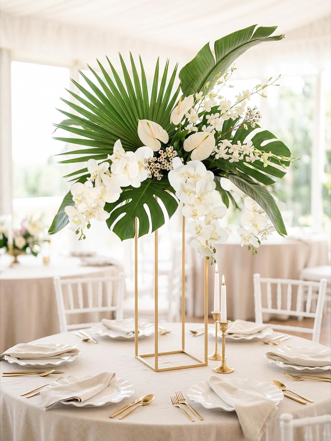 40.16" White Orchid Artificial Flowers 5PCS Fake Orchid Long Stems Phalaenopsis Branches Real Touch Silk Orchids for Vase for Bridal Shower Home Party Wedding Decoration (White)