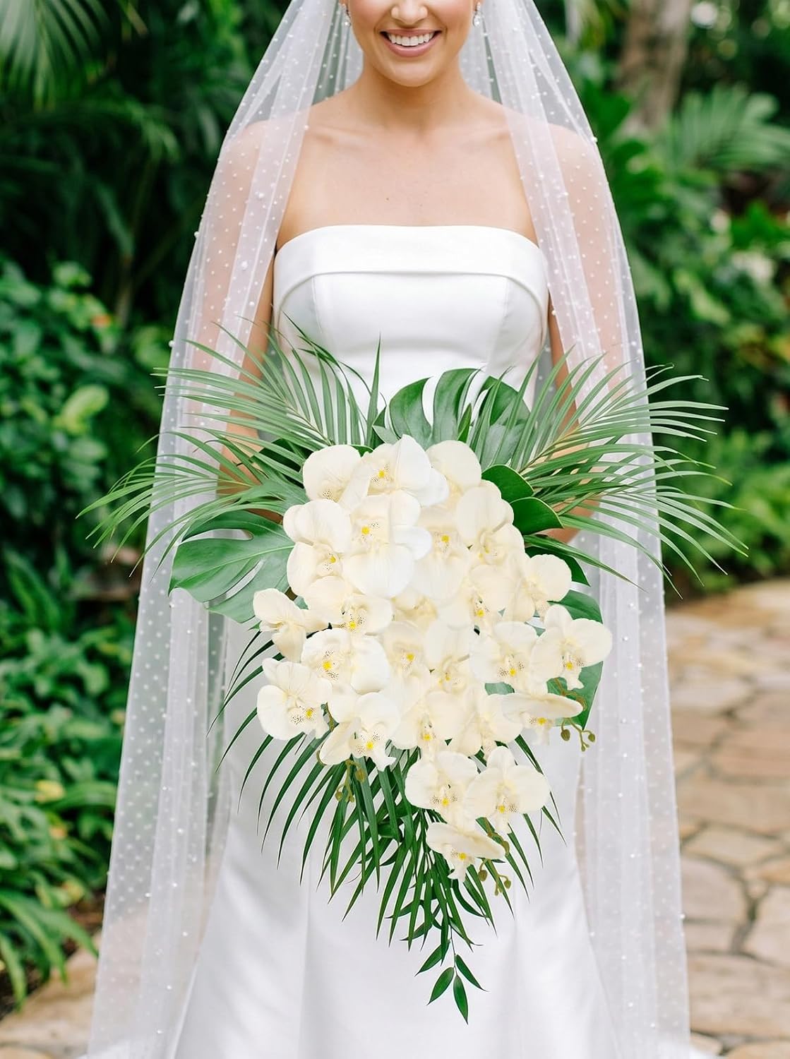 40.16" White Orchid Artificial Flowers 5PCS Fake Orchid Long Stems Phalaenopsis Branches Real Touch Silk Orchids for Vase for Bridal Shower Home Party Wedding Decoration (White)
