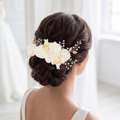 40.16" White Orchid Artificial Flowers 5PCS Fake Orchid Long Stems Phalaenopsis Branches Real Touch Silk Orchids for Vase for Bridal Shower Home Party Wedding Decoration (White)