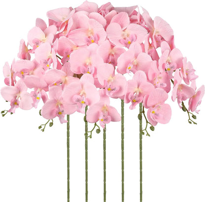 40.16" White Orchid Artificial Flowers 5PCS Fake Orchid Long Stems Phalaenopsis Branches Real Touch Silk Orchids for Vase for Bridal Shower Home Party Wedding Decoration (White)