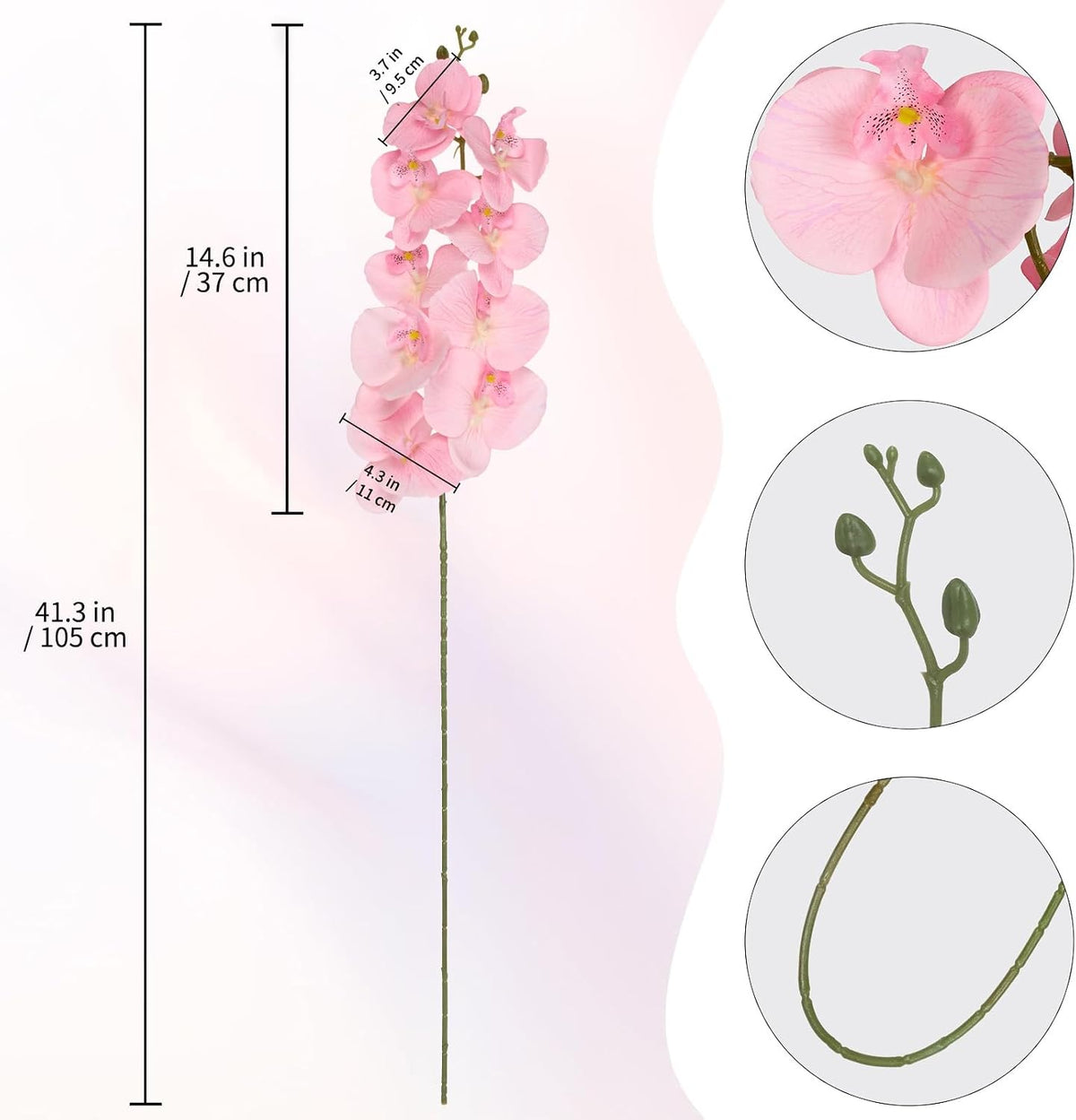 40.16" White Orchid Artificial Flowers 5PCS Fake Orchid Long Stems Phalaenopsis Branches Real Touch Silk Orchids for Vase for Bridal Shower Home Party Wedding Decoration (White)