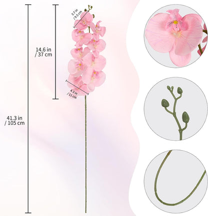 40.16" White Orchid Artificial Flowers 5PCS Fake Orchid Long Stems Phalaenopsis Branches Real Touch Silk Orchids for Vase for Bridal Shower Home Party Wedding Decoration (White)