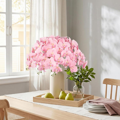 40.16" White Orchid Artificial Flowers 5PCS Fake Orchid Long Stems Phalaenopsis Branches Real Touch Silk Orchids for Vase for Bridal Shower Home Party Wedding Decoration (White)
