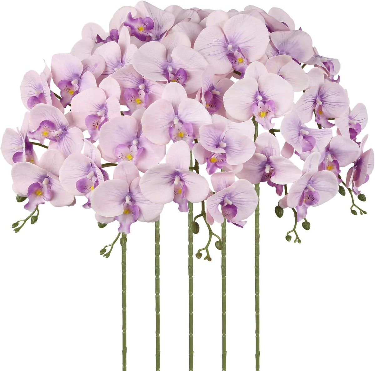 40.16" White Orchid Artificial Flowers 5PCS Fake Orchid Long Stems Phalaenopsis Branches Real Touch Silk Orchids for Vase for Bridal Shower Home Party Wedding Decoration (White)
