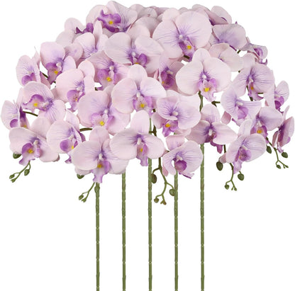 40.16" White Orchid Artificial Flowers 5PCS Fake Orchid Long Stems Phalaenopsis Branches Real Touch Silk Orchids for Vase for Bridal Shower Home Party Wedding Decoration (White)