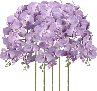 40.16" White Orchid Artificial Flowers 5PCS Fake Orchid Long Stems Phalaenopsis Branches Real Touch Silk Orchids for Vase for Bridal Shower Home Party Wedding Decoration (White)