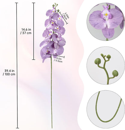 40.16" White Orchid Artificial Flowers 5PCS Fake Orchid Long Stems Phalaenopsis Branches Real Touch Silk Orchids for Vase for Bridal Shower Home Party Wedding Decoration (White)