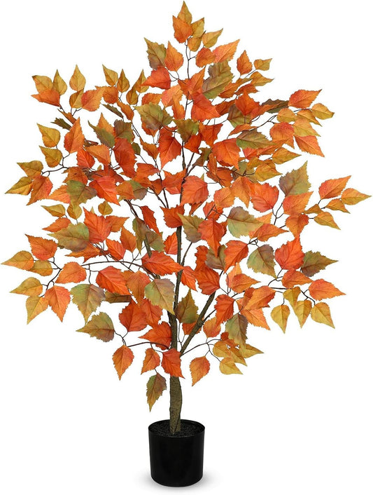 Artificial Fall Tree in Pot, 40.5" Fake Maple Tree with Silk Orange Leaves