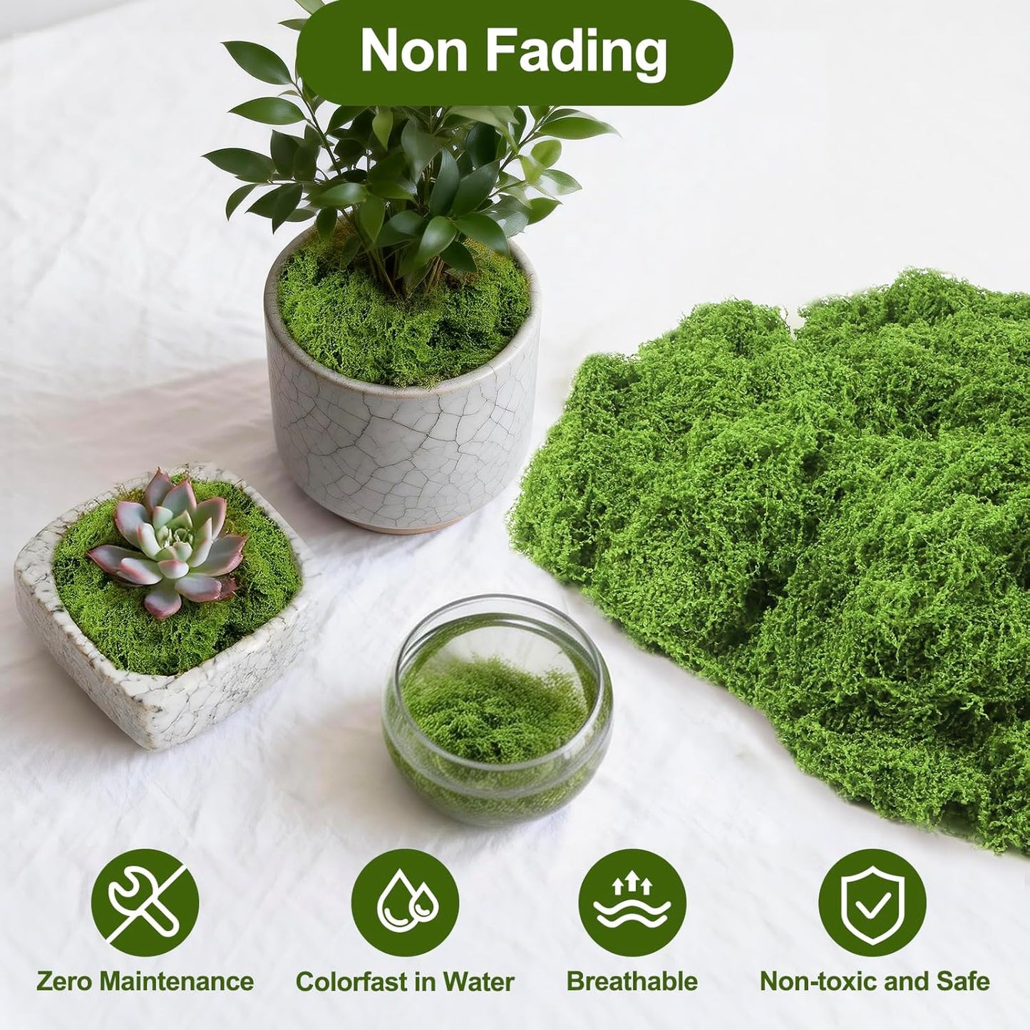 Fake Moss 5.3 oz, Artificial Moss for Crafts & Potted Plants | 5.3 oz artificial green moss for DIY crafts, indoor plant pots, fairy gardens, floral arrangements, wedding and home decor