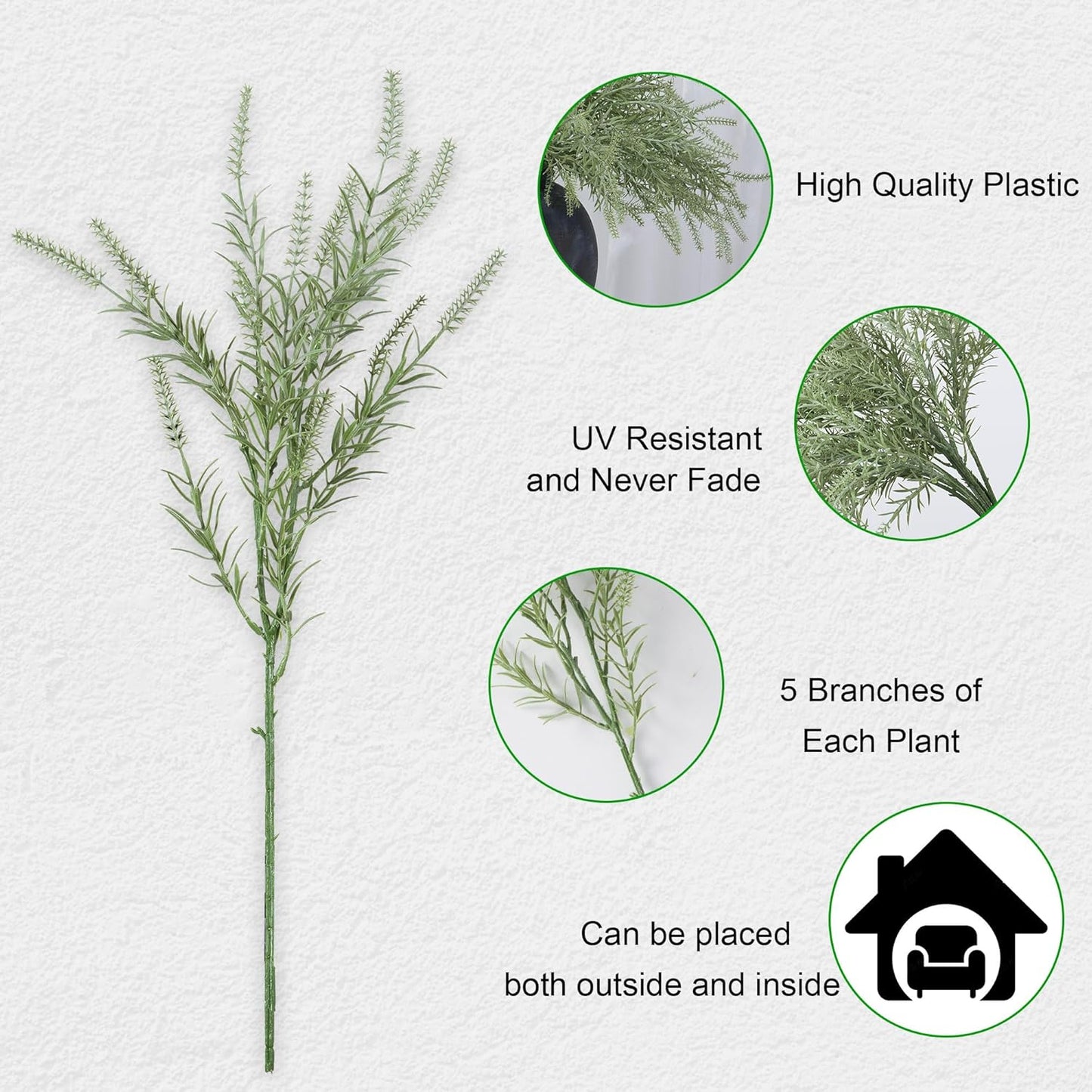 HyeFlora Artificial Outdoor Plants for Spring Summer Decoration,10PCS Fake Greenery Plants Stems Faux Rosemary Bush Grass Sprigs Branches DIY for Festival Home Kitchen Garden Farmhouse Office Decor