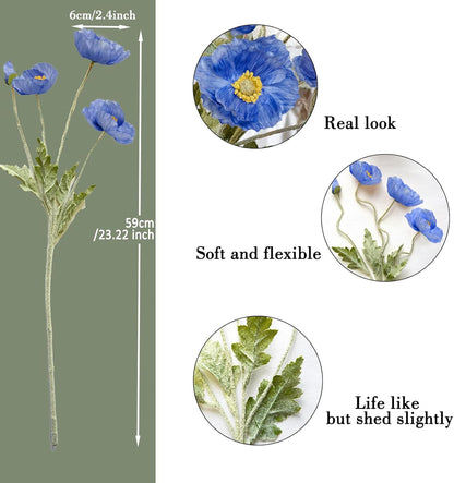 Artificial Flowers 5Pcs Poppies Flowers Artificial Silk Flowers for Home Office Wedding Outdoor Decor (Orange)